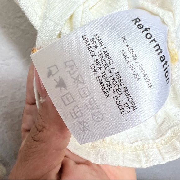 Reformation Delancey Ribbed Knit Top Square Neck Tencel Spandex Ivory - Picture 10 of 11